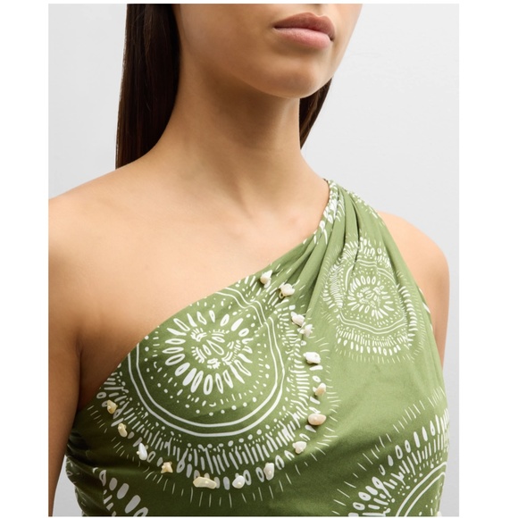 Andres Otalora Green One-Shoulder Shell Embellished Mini Dress - Picture 3 of 16